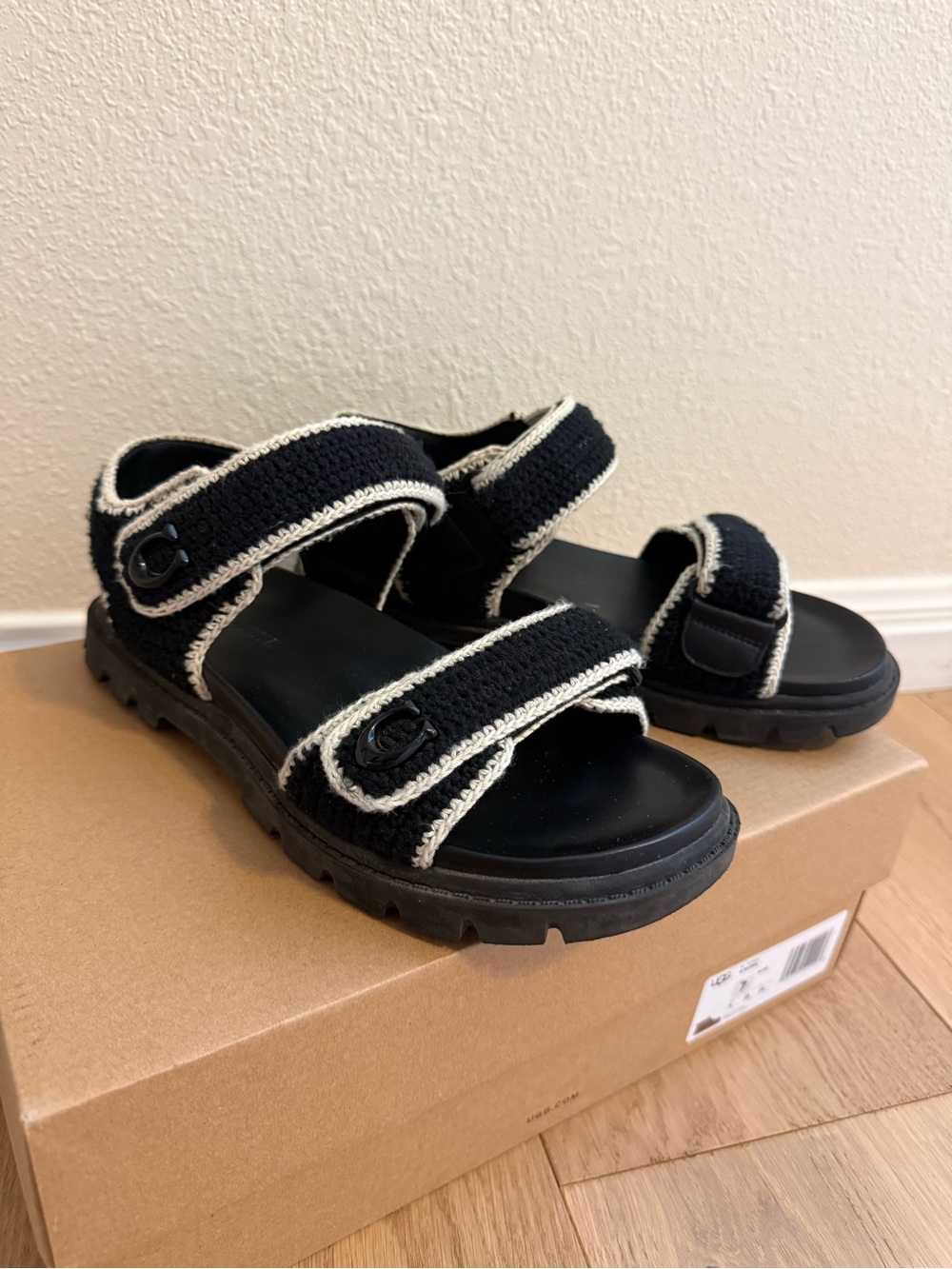 Coach Black Sandals with Cream Trim